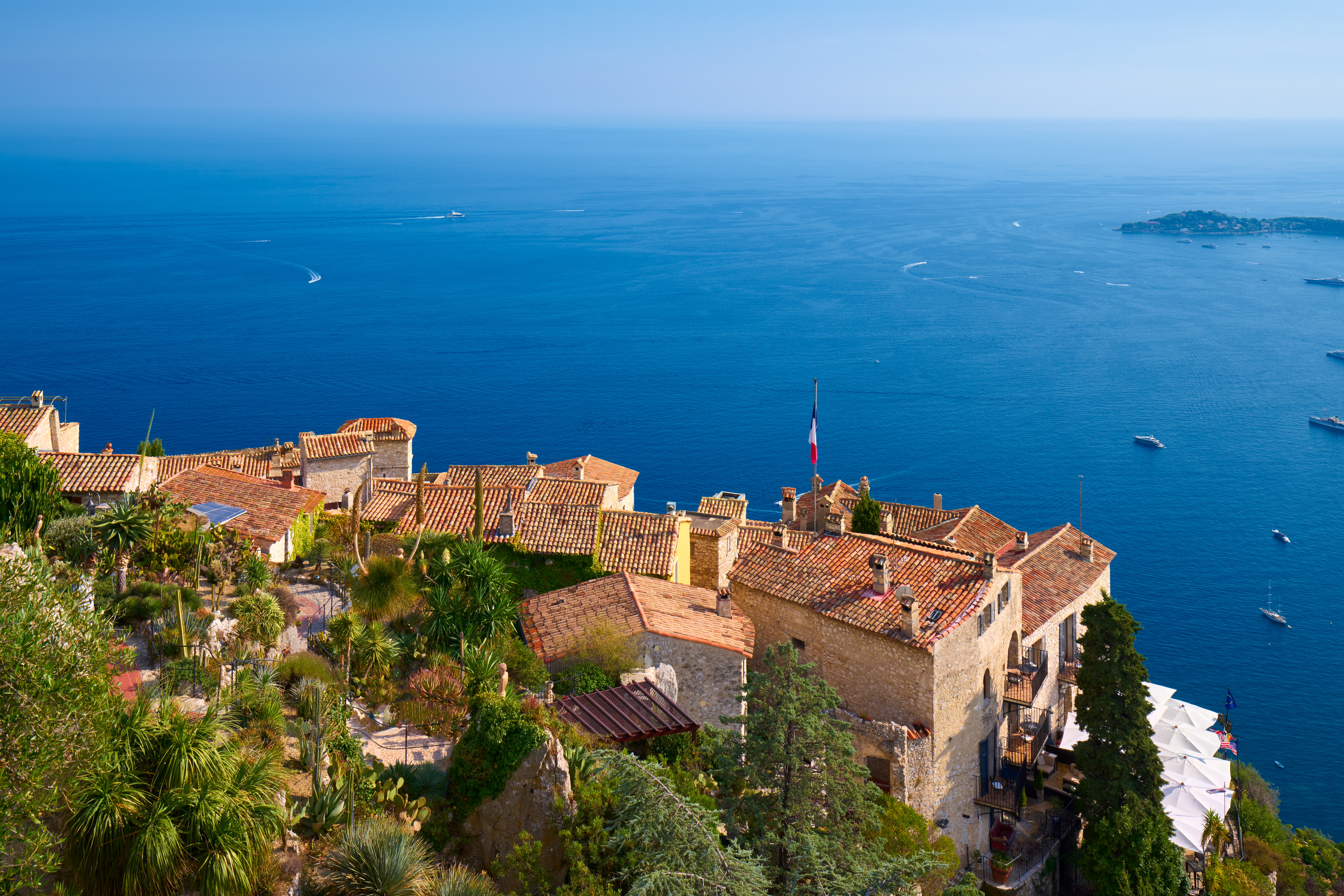 The French Riviera hilltop Village of Eze (Èze) and the Mediterranean Sea in summer