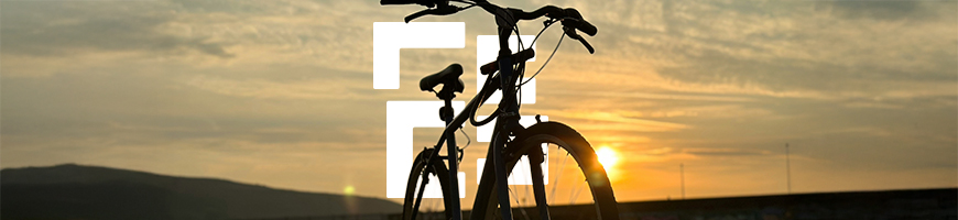 Free standing pedal bicycle with golden sunset behind
