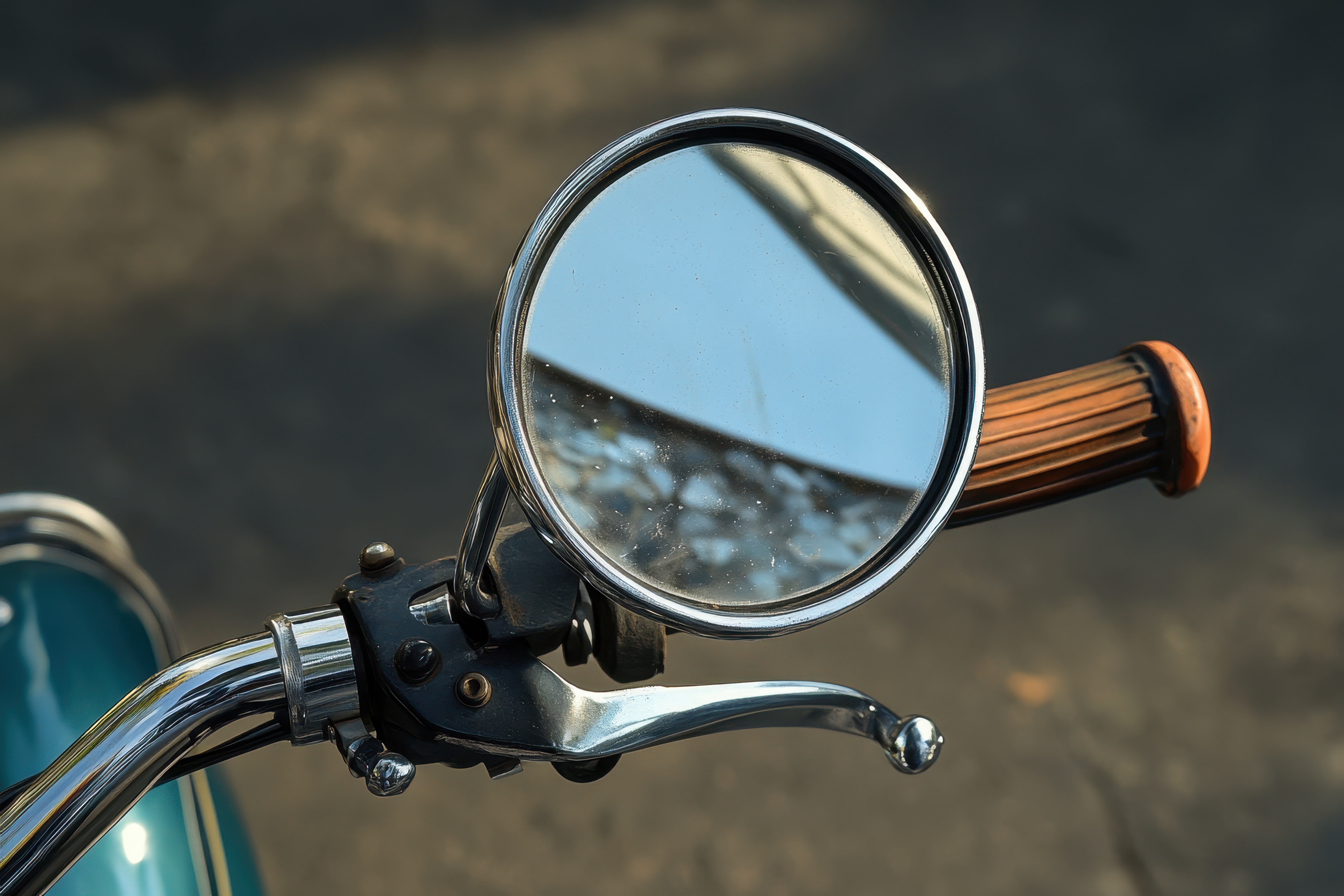 Close up shot of bicycle handlebar mirrors installed for safety