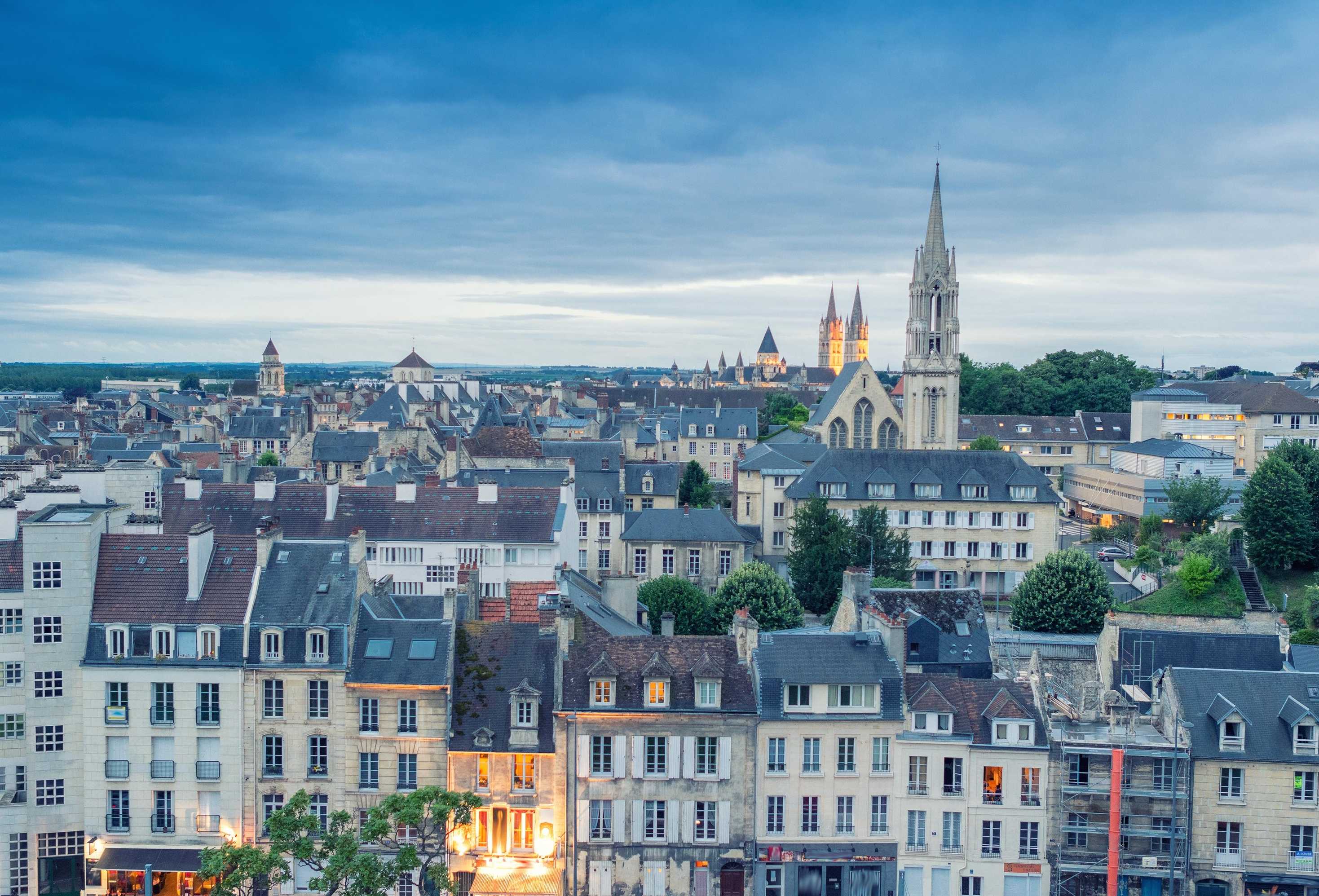 Aerial cityscape of Caen in Normandy