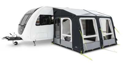 Dometic Rally AIR Pro caravan awning attached to side of touring caravan