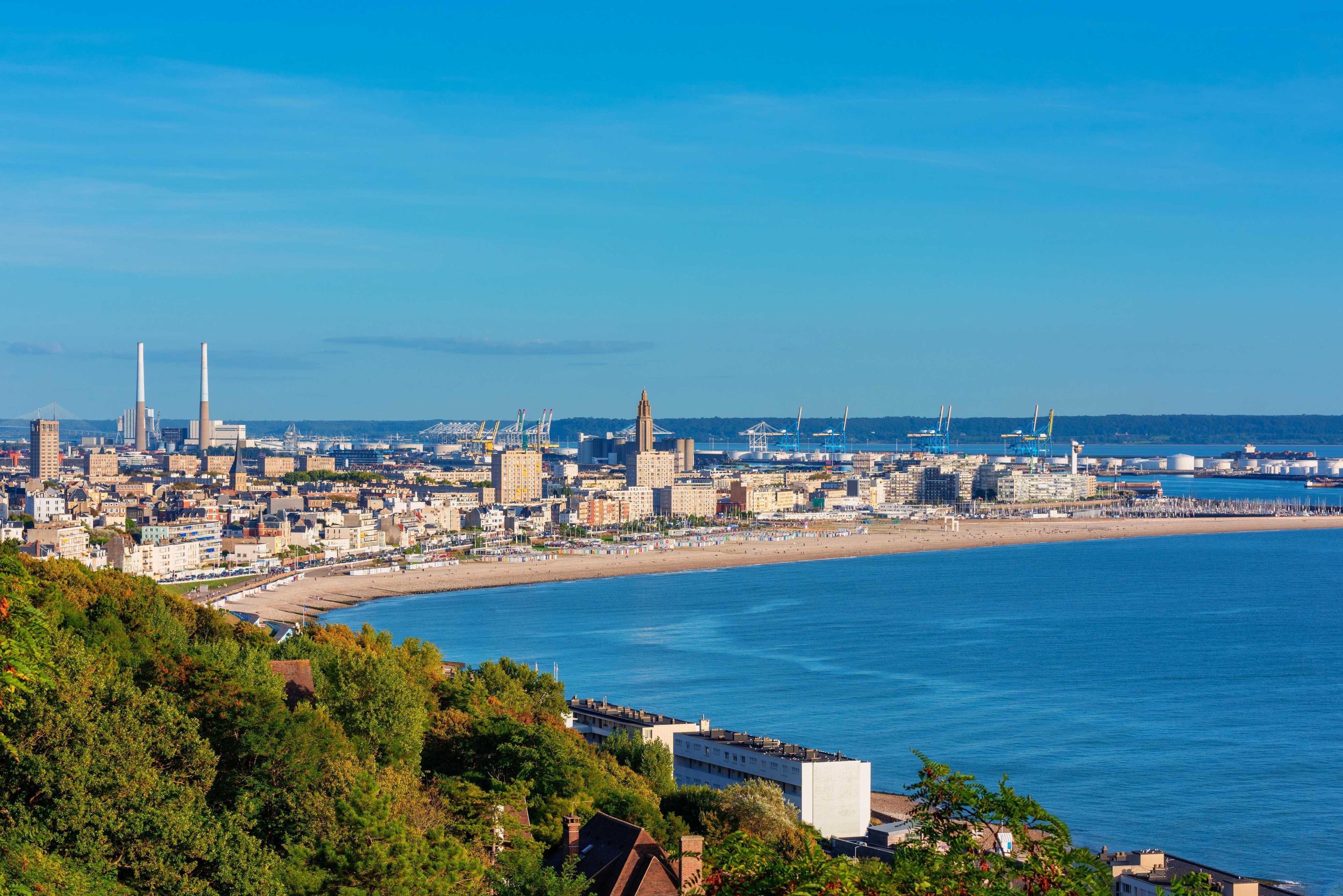 Coastline and harbor of Le Havre in Normandy