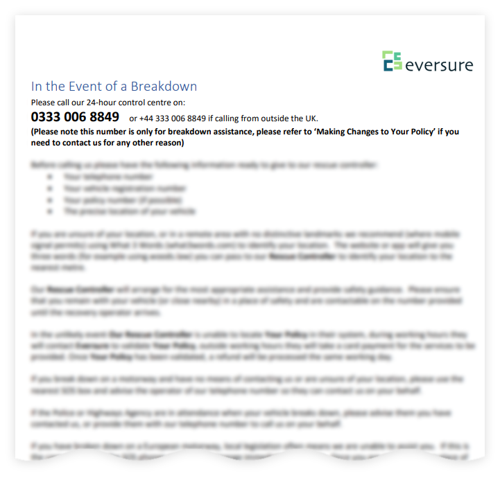 Example Eversure emergency assistance number
