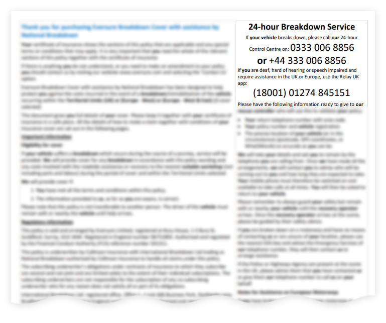 Example National Breakdown emergency assistance number
